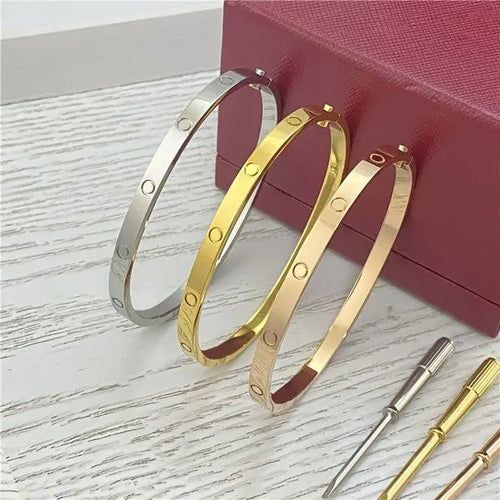 4MM Screw narrow Designer Jewelry Classic Gold Bangle 18K Gold Plated Titanium Steel Diamond for Women Men Bracelets Silver luxury Jewelry Designers 16 to 19 size Great Shopping 4You