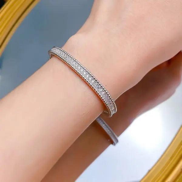 925 Sterling Silver White Gold Plated Double Row Zircon Bracelet for Women, Stylish Minimalist Fine Chain Bangle, Elegant Shine for Daily Wear & Gifts Great Shopping 4You