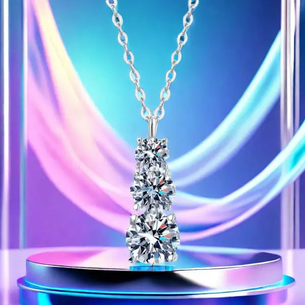 S925 sterling silver plated with PT950 gold 1.8CT moissanite pendant necklace, women's niche design, three-life stone pagoda pendant gift for sister brother girlfriend Great Shopping 4You