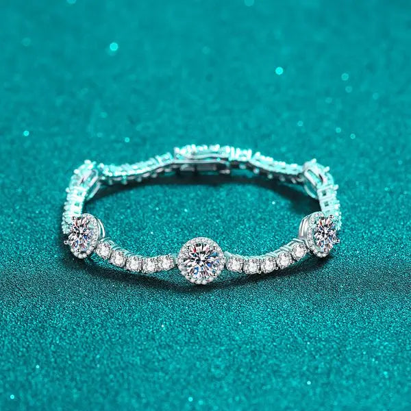 925 Sterling Silver Moissanite Bracelet for Women, Platinum Plated, Adjustable Clasp, Sparkling CZ Crystal, Elegant Luxury Jewelry Great Shopping 4You