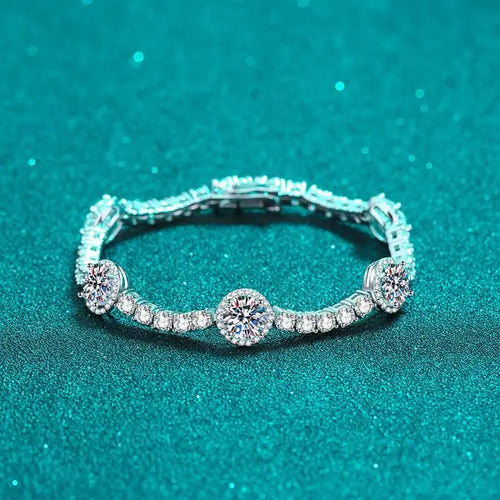 925 Sterling Silver Moissanite Bracelet for Women, Platinum Plated, Adjustable Clasp, Sparkling CZ Crystal, Elegant Luxury Jewelry Great Shopping 4You