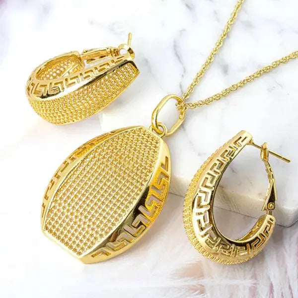 Jewelry Hollow-out Mesh Retro Jewelry Set - Elegant Pendant Necklace and Earrings 2-Piece Set, Suitable for Brides, Weddings, Daily Wear and Parties Great Shopping 4You