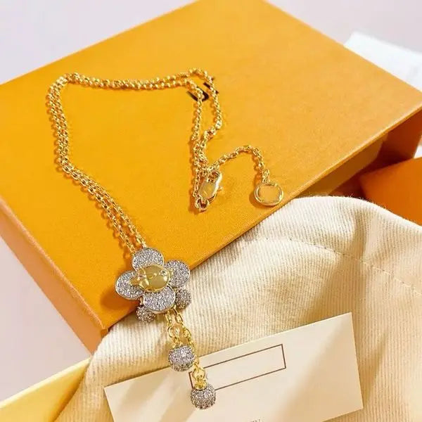 Designer Luxury Pendant Necklace Letter Earrings Set Gold Women Necklace Earrings Wedding Party Jewelry Accessories with Gift Box Great Shopping 4You