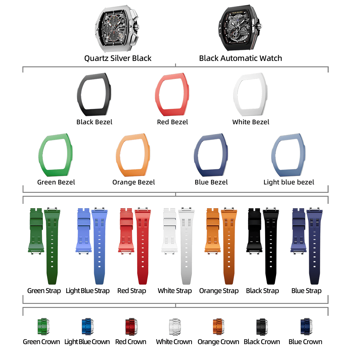 Atomic-TB8218 Set(7-in-2) - Black / FluoroRubber TSAR BOMBA Watch