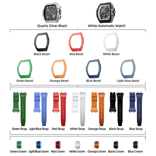 Atomic-TB8218 Set(7-in-2) - Black & White / FluoroRubber TSAR BOMBA Watch