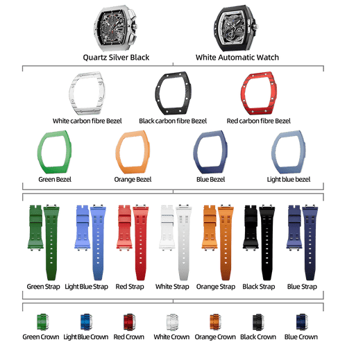 Atomic-TB8218 Set(7-in-2) - Black & White / Carbon Fiber & FluoroRubber TSAR BOMBA Watch