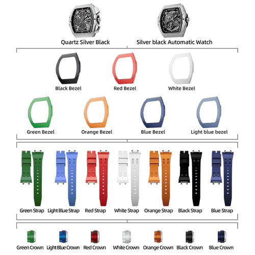 Atomic-TB8218 Set(7-in-2) - Silver & Black / FluoroRubber TSAR BOMBA Watch