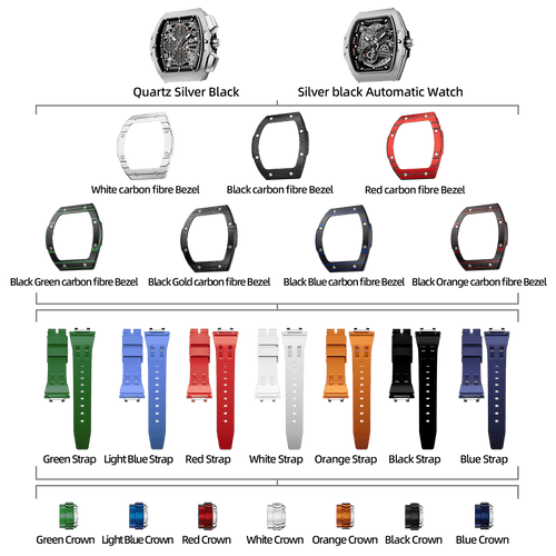 Atomic-TB8218 Set(7-in-2) - Silver & Black / Carbon Fiber TSAR BOMBA Watch