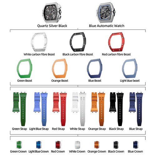 Atomic-TB8218 Set(7-in-2) - Silver & Blue / Carbon Fiber & FluoroRubber TSAR BOMBA Watch