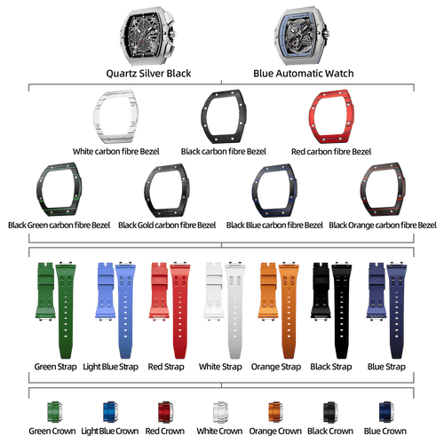 Atomic-TB8218 Set(7-in-2) - Silver & Blue / Carbon Fiber TSAR BOMBA Watch