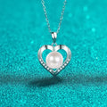 925 Sterling Silver Heart Necklace with Freshwater Pearl & Moissanite Stones, Elegant Gift for Women Great Shopping 4You