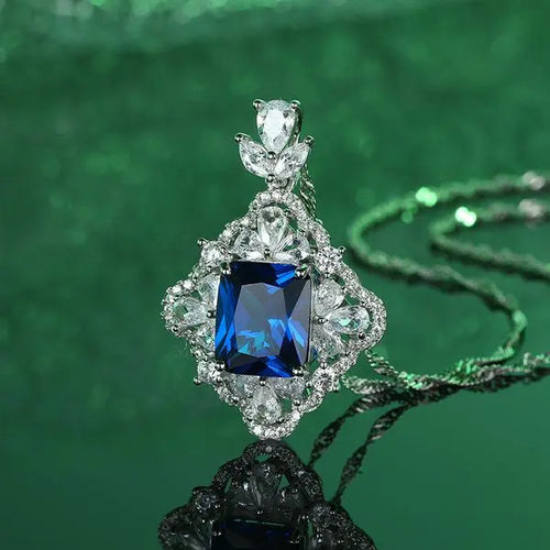 925 Sterling Silver Multi-Color Square Pendant Necklace for Women, Green, Red, Pink, Blue Gemstones, Elegant and Fashionable Jewelry Great Shopping 4You