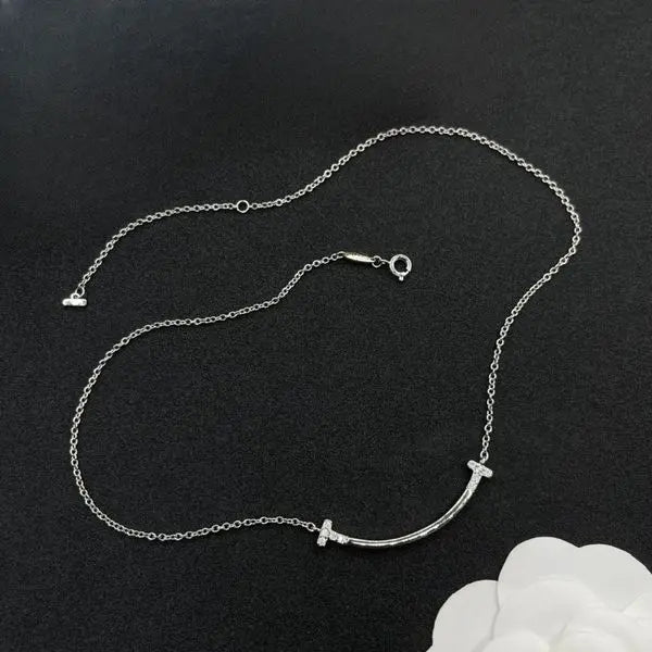 Designer Pendant Necklace Luxury Elegant Brand Diamond Smile Charm Necklace 18K Gold 925 Silver Plated Chain Choker for Woman Jewelry Gift Great Shopping 4You