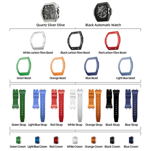 Atomic-Interchangeable Automatic Watch Combo (7-in-1)（IT） - Black / Two Head-Mixed Material TSAR BOMBA Watch