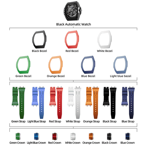 Atomic-Interchangeable Automatic Watch Combo (7-in-1)（IT） - Black / FluoroRubber Bezel TSAR BOMBA Watch