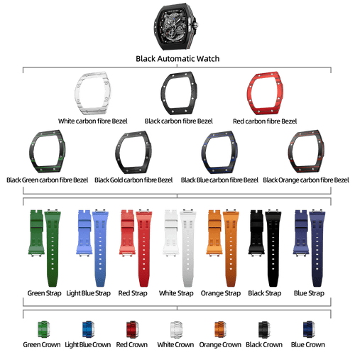 Atomic-Interchangeable Automatic Watch Combo (7-in-1)（IT） - Black / Carbon Fiber Bezel TSAR BOMBA Watch