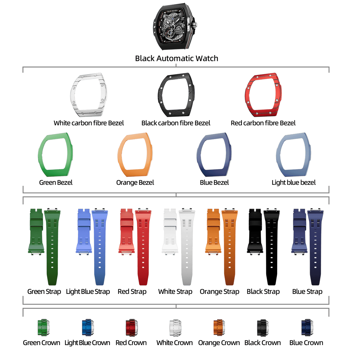 Atomic-Interchangeable Automatic Watch Combo (7-in-1)（IT） - Black / Mixed Material