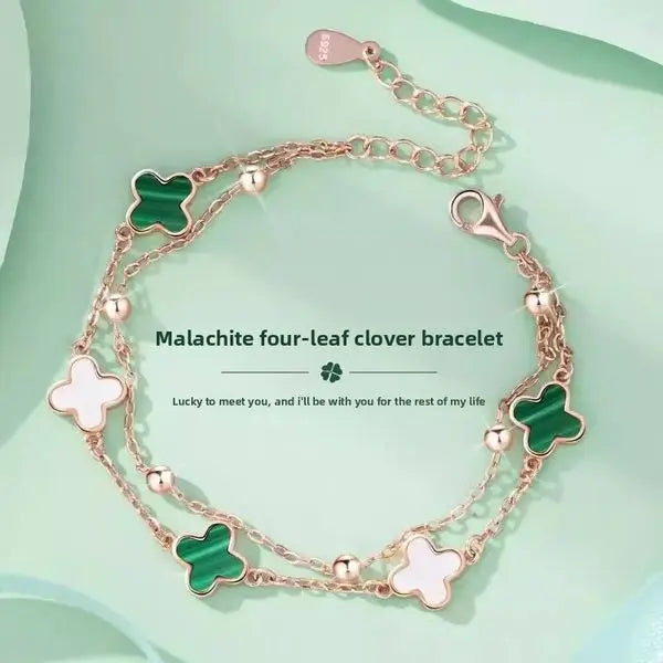 Bracelets Chain Clover Lucky Bracelet for Women, White/Black/Green Flower Four-Leaf Chain Bracelet, Fashionable Jewelry Accessory Great Shopping 4You