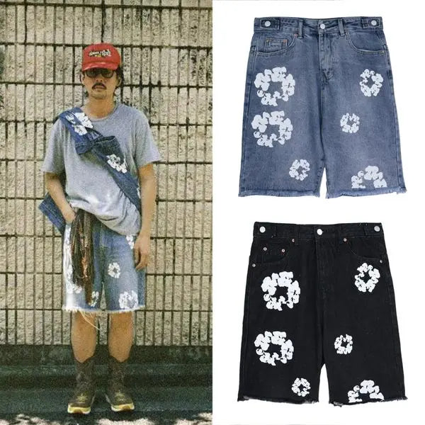 Spring Man Fashion Blue Cotton Printing Jeans Mens Shorts Plus Size Designer Short Denim Jean 3XL Black Great Shopping 4You