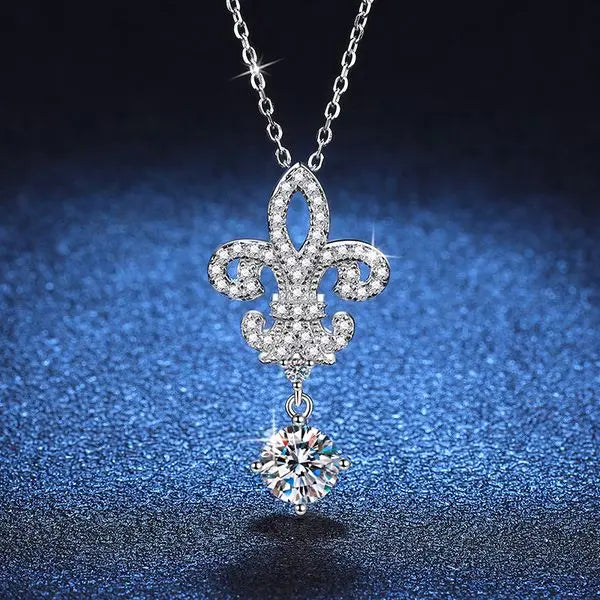 S925 Sterling Silver Moissanite Necklace with 1ct D-Color Moissanite, Crown and Iris Flower Design, Elegant and Timeless Pendant for Women Great Shopping 4You