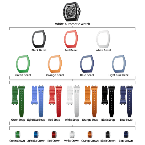 Atomic-Interchangeable Automatic Watch Combo (7-in-1)（IT） - Black White / FluoroRubber Bezel TSAR BOMBA Watch