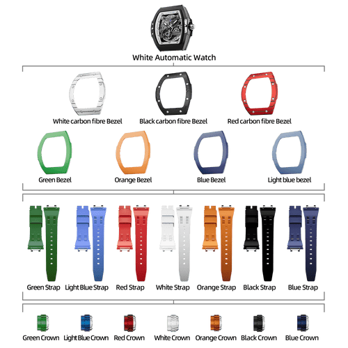 Atomic-Interchangeable Automatic Watch Combo (7-in-1)（IT） - Black White / Mixed Material TSAR BOMBA Watch