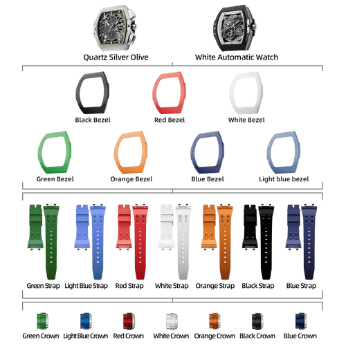 Atomic-Interchangeable Automatic Watch Combo (7-in-1)（IT） - Black White / Two Head-FluoroRubber Bezel TSAR BOMBA Watch