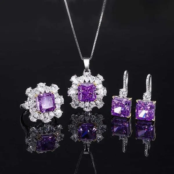 Chic Designer S925 Purplish Blue Gem Collection: Neckpiece + Ear Cuff Ensemble, Suitable For All Celebrations Great Shopping 4You