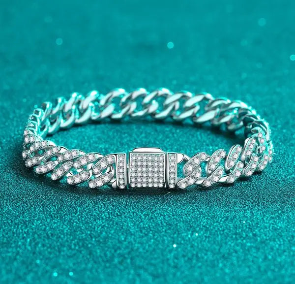 925 Sterling Silver Cuban Link Moissanite Bracelet, Adjustable Chain, Luxury Jewelry for Men and Women, Perfect Gift for Special Occasions Great Shopping 4You