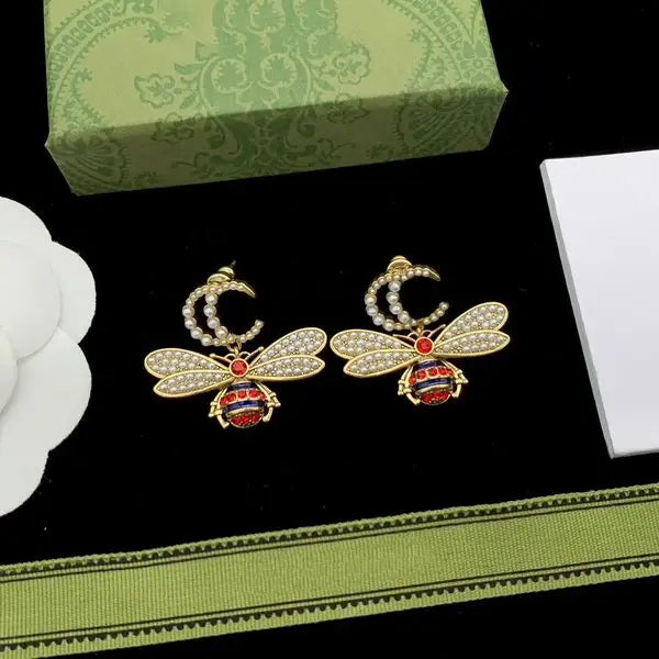 Earring New Vintage Letter G Bee Pendant Stud Earrings for Women Designer Jewelry Fashion Brand Party Gift Great Shopping 4You