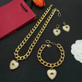 Designer Pendant Necklace Bracelet Cuban Chain Letter Full Diamond 18K Gold Necklace Fashionable Heart-shaped Pendant Jewelry Set Christmas Holiday Gift Great Shopping 4You