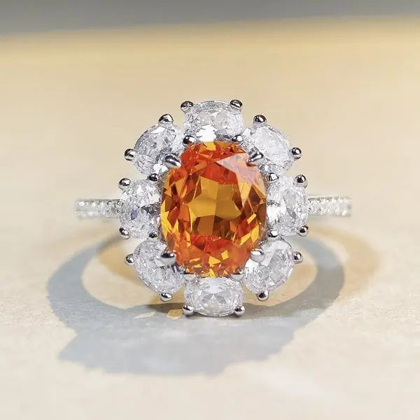 Paraiaba S925 sterling silver sunflower series high carbon diamond luxury full-diamond ring hot-sell elegant fashionable live streaming cross-border 3CT ring Great Shopping 4You