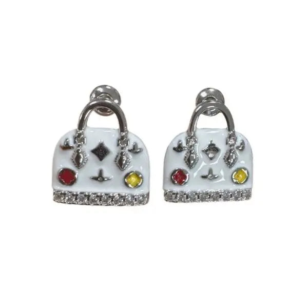 Designer Earrings Cute and Luxurious Women's Earrings Jewelry Bag-shaped Enamel Earrings Available in Gold and Silver with Box Great Shopping 4You