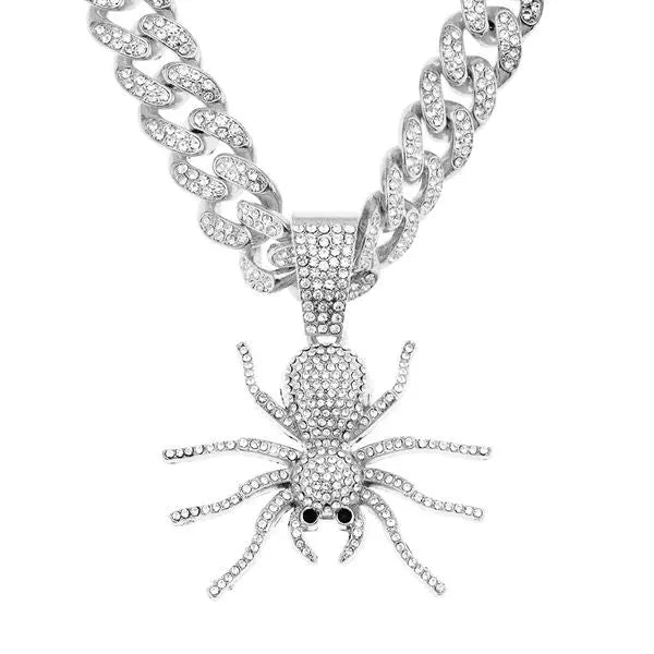 Full diamond three-dimensional big spider pendant necklace - Hip-hop dance diamond-studded Cuban chain men's accessory pendant Great Shopping 4You