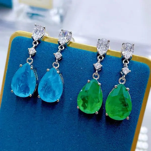 Elegant S925 Sterling Silver Vintage Green Stone Teardrop Earrings - Hypoallergenic & Lightweight Jewelry for Women Great Shopping 4You