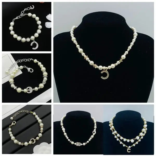 Designer Crystal Necklace Bracelet Copper Necklace Fashion Women Pearl Chains Choker Chain Wedding Gifts Jewelry Great Shopping 4You