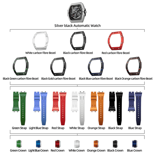 Atomic-Interchangeable Automatic Watch Combo (7-in-1)（IT） - Silver Black / Carbon Fiber Bezel TSAR BOMBA Watch