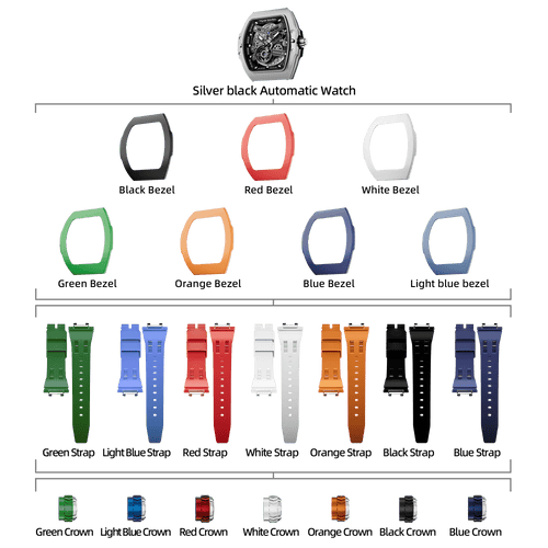 Atomic-Interchangeable Automatic Watch Combo (7-in-1)（IT） - Silver Black / FluoroRubber Bezel TSAR BOMBA Watch