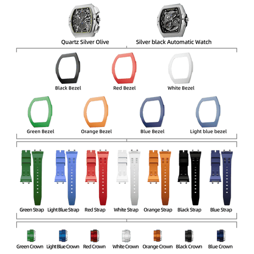 Atomic-Interchangeable Automatic Watch Combo (7-in-1)（IT） - Silver Black / Two Head-FluoroRubber Bezel TSAR BOMBA Watch
