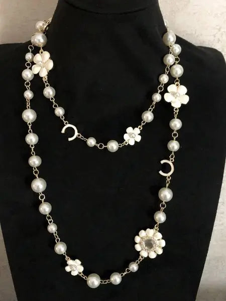 Designer Necklace Brand Pearl Flower Pendant Women Long Chain Party Wedding Gift Gold Plated Jewelry Great Shopping 4You