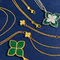 Classic Long Four Petal Flower Necklace 13 Flower Design Gold Plated Brass Hollow Carved Micro Pave Zircon Stylish and Elegant Sweater Chain Great Shopping 4You