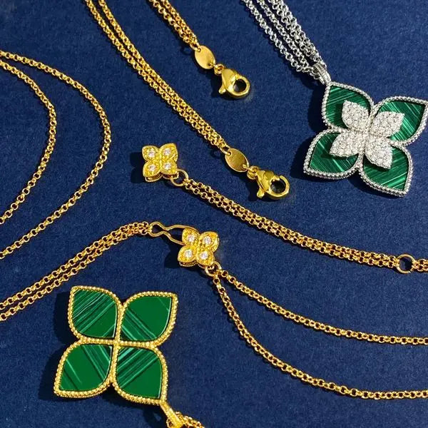 Classic Long Four Petal Flower Necklace 13 Flower Design Gold Plated Brass Hollow Carved Micro Pave Zircon Stylish and Elegant Sweater Chain Great Shopping 4You
