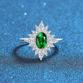 Elegant Oval Green Gemstone Ring for Women, Sunburst Cluster Halo Design in 925 Sterling Silver, Vintage Floral Cocktail Jewelry Gift Great Shopping 4You