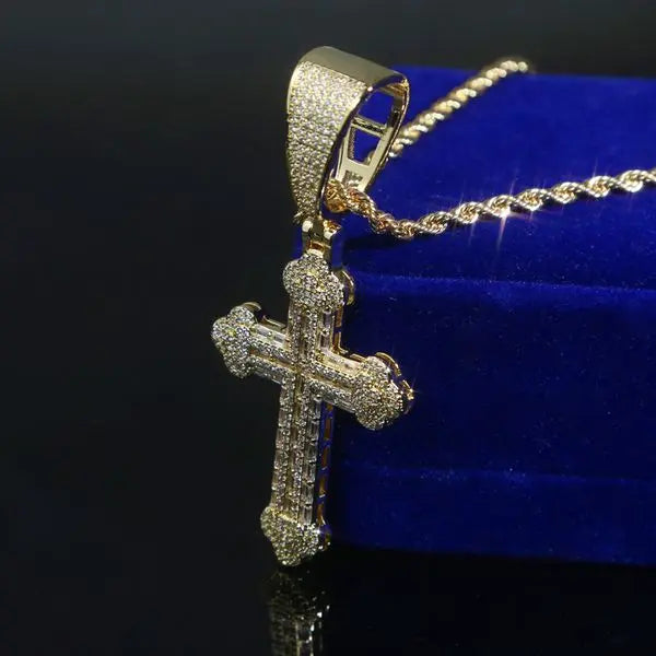Iced Out Cross Pendant Tennis Necklace for Men with Gold Color Rope k Chain Necklaces Hip Hop Jewelry Gift Great Shopping 4You