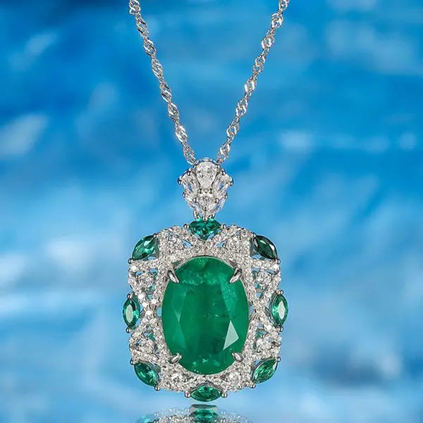Retro-Chic Designer S925 Jewelry: Stunning Green Emeralda Gemstone Pendants Suspended from Luxurious Chain Great Shopping 4You