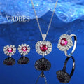 S925 Sterling Silver Heart-Shaped Red Ruby Jewelry Set with Necklace, Ring, and Earrings for Women - Elegant and Vintage Style Great Shopping 4You