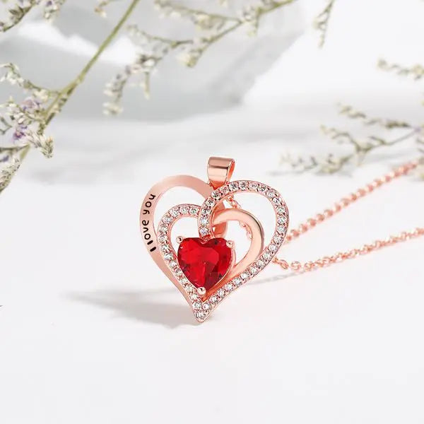 Amazon Bestselling Eternal Heart Necklace - Double Love Heart Design with Blackened Lettering and Zodiac Stones Great Shopping 4You