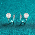 925 Sterling Silver U-Shaped Earrings with Moissanite and Freshwater Pearl, PT950 Gold-Plated Jewelry Great Shopping 4You