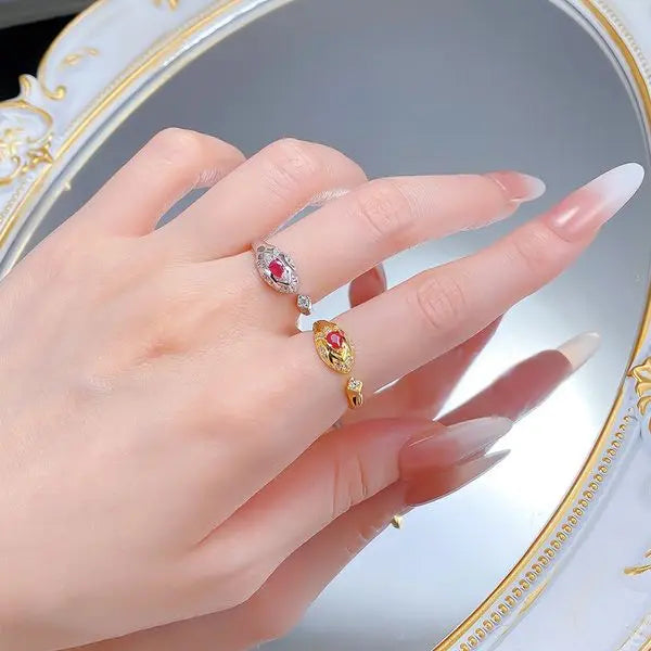 Luxury Retro Chinese Style S925 Silver Snake Open Ring with Ruby Accent Great Shopping 4You