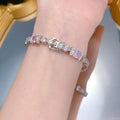 New S925 Sterling Silver Pink Diamond Bracelet 6x8mm Ice-Cut Zirconia Full Diamond Luxury Minimalist Elegant Women's Jewelry Great Shopping 4You